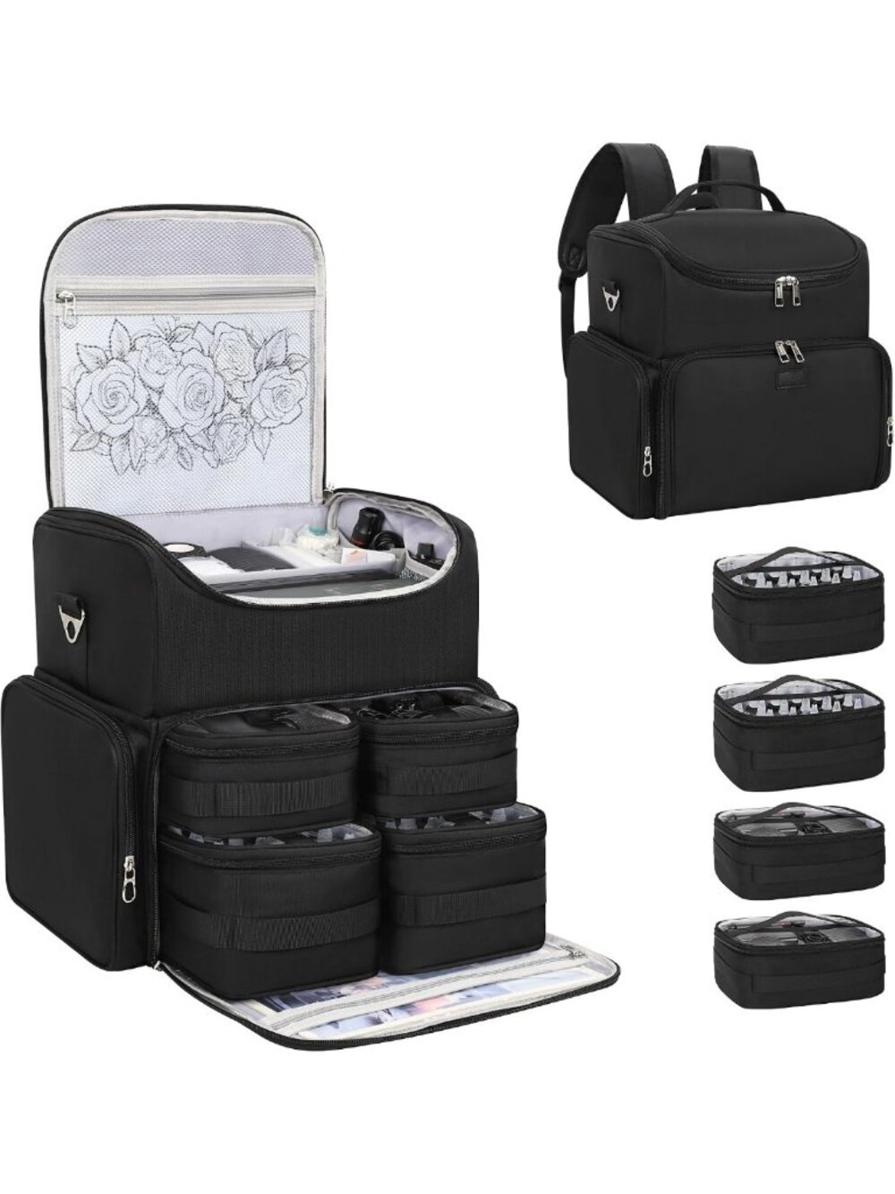 Tattoo Travel Case with 4 Removable Pouches, Stylish Black Organizer for Artists